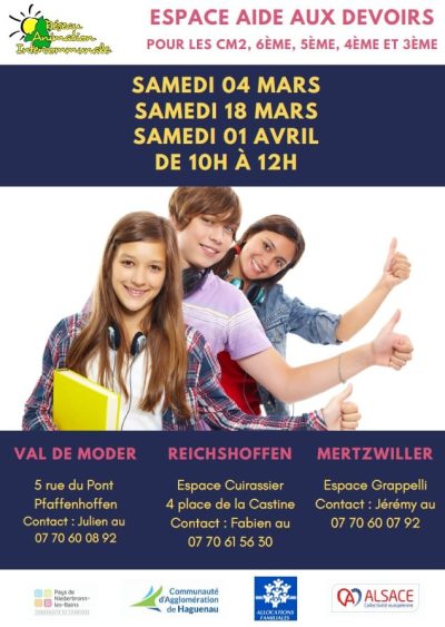 Aide devoirs mars avril 2023